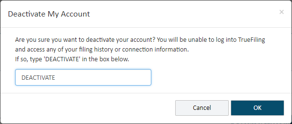 Account Deactivate dialog