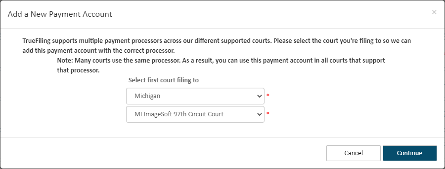 Add a New Payment Account dialog