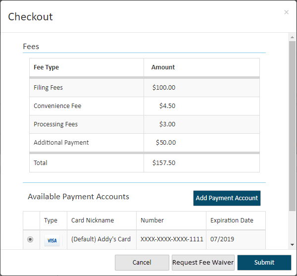 Checkout dialog