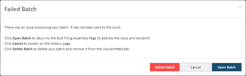 Failed Batch dialog