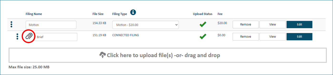 Upload pane - documents connected