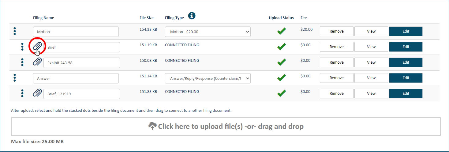 Upload pane - Separate connect documents