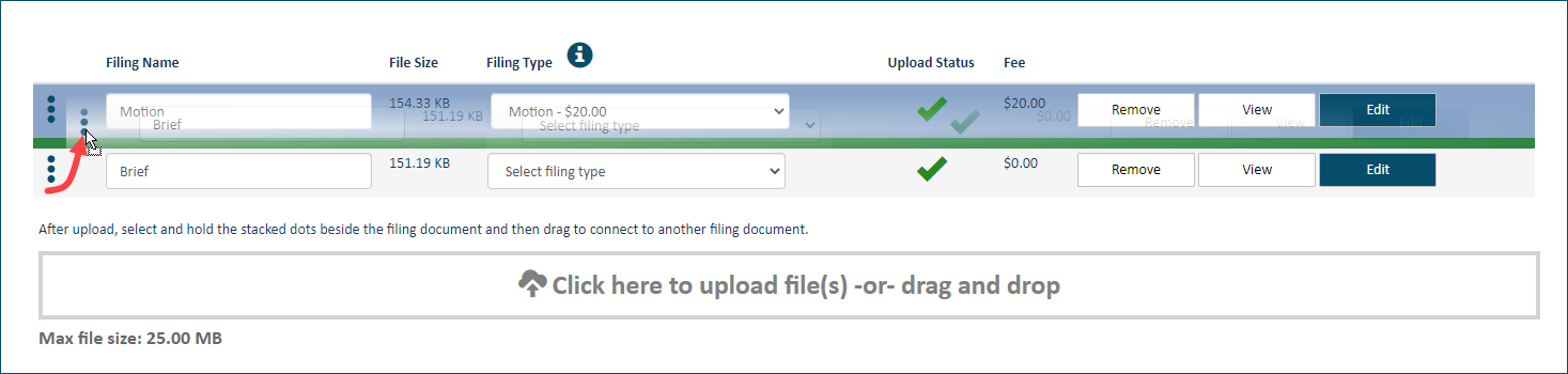Upload pane - second document dragged to lead document