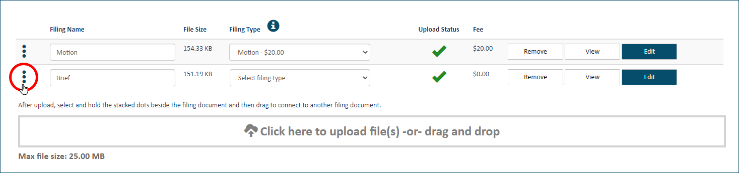 Document handle selected