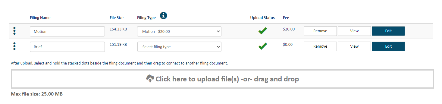 Upload pane - second document uploaded