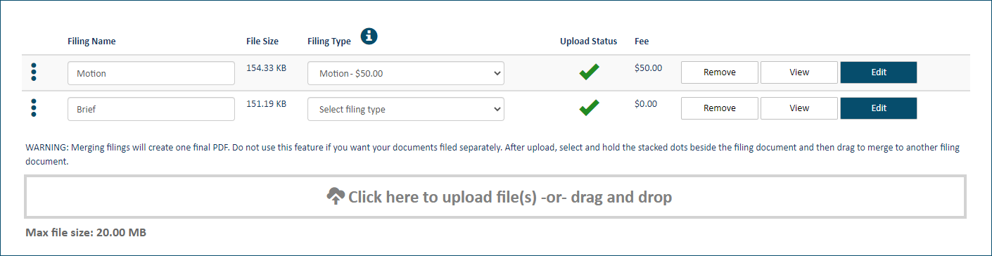 Upload pane - second document uploaded
