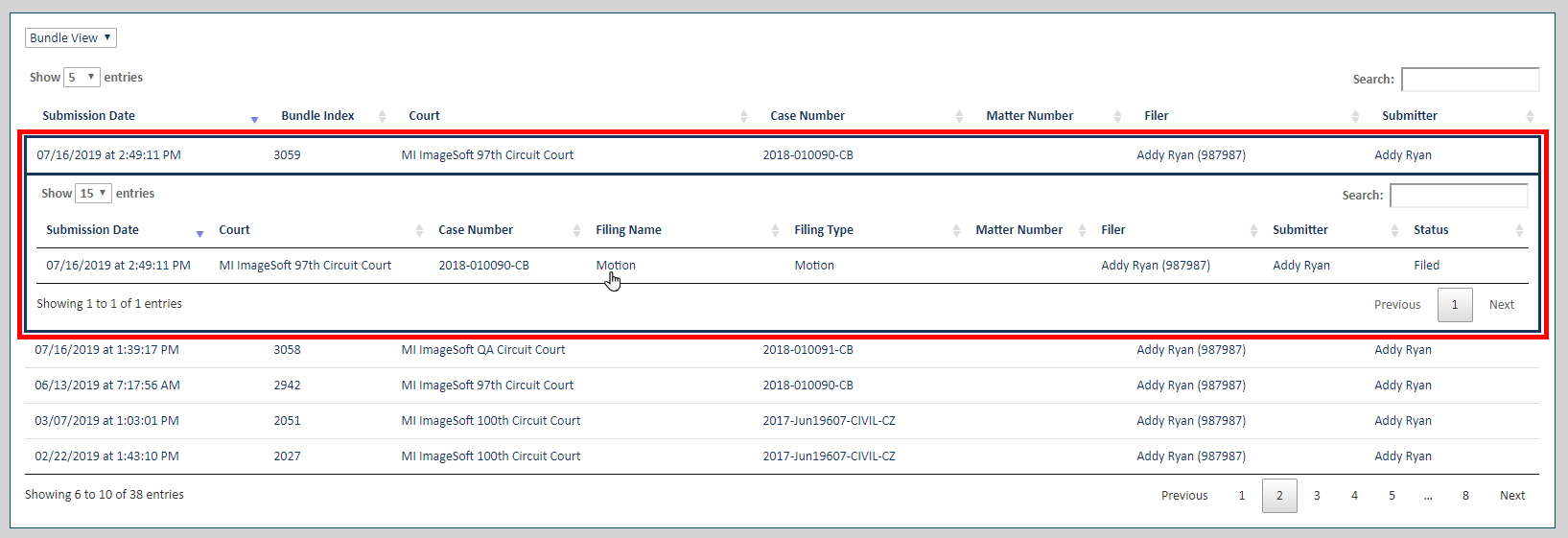 History page - Bundle View - bundle expanded