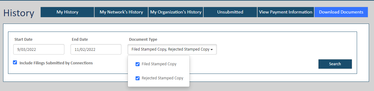 History page - Download Documents