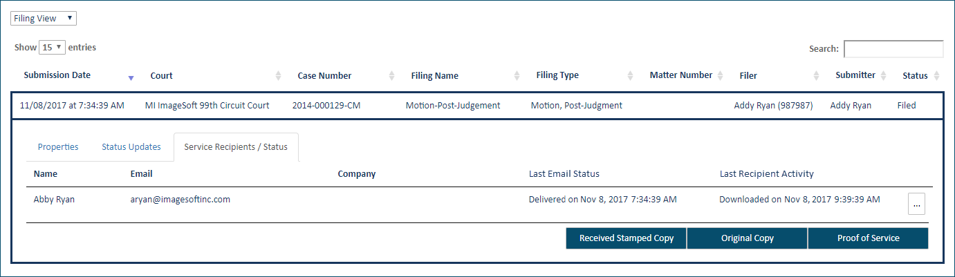 History page - Recipients tab History page - Recipients tab