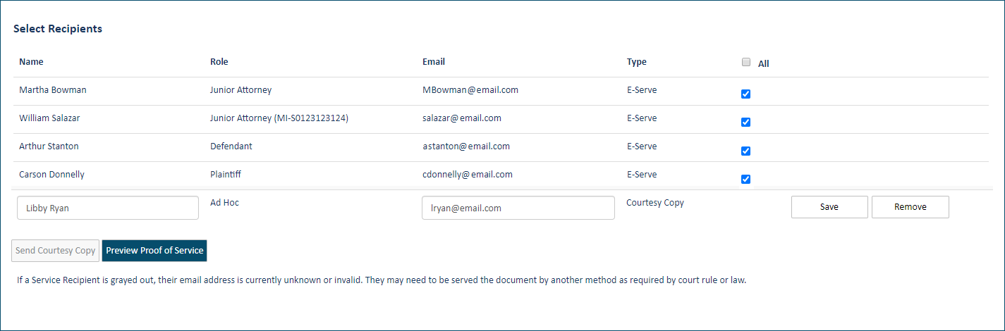 Select Recipients pane