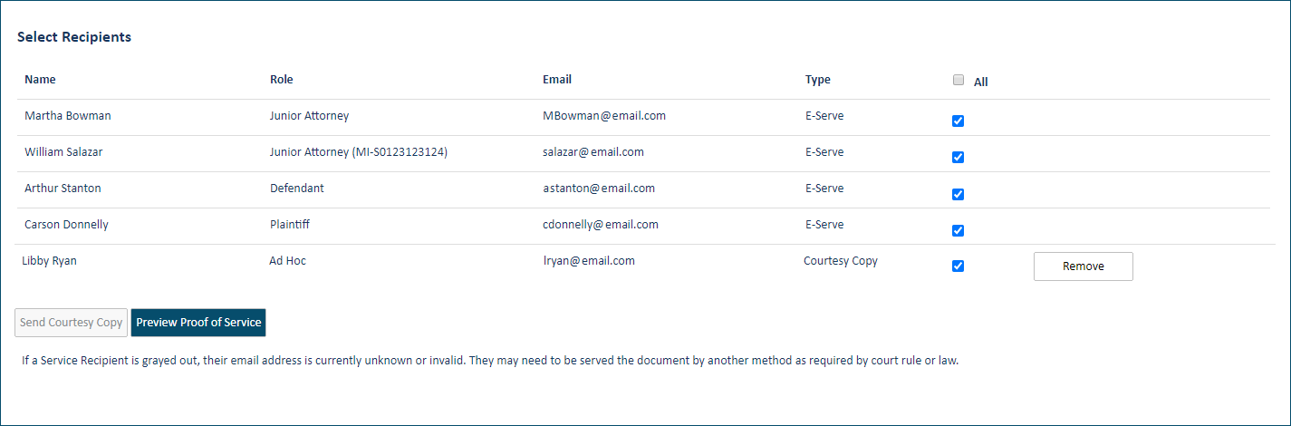 Select Recipients section