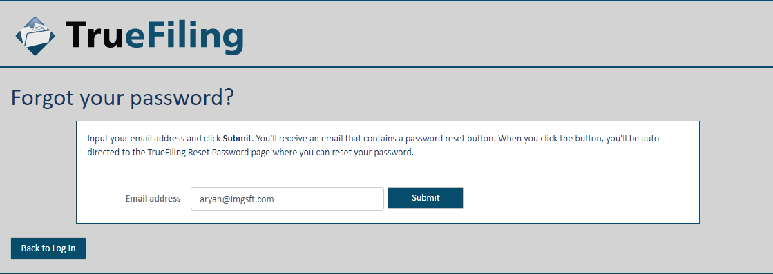 Submit a request to reset your password Forgot your Password page