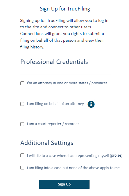 Sign Up page - User Roles