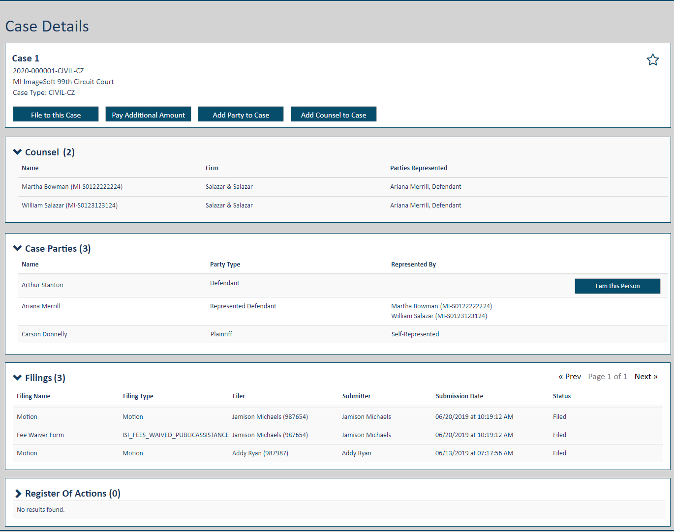 Case Details page
