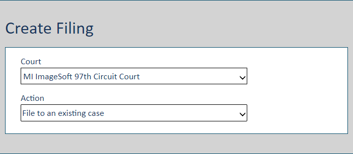 Create Filing page