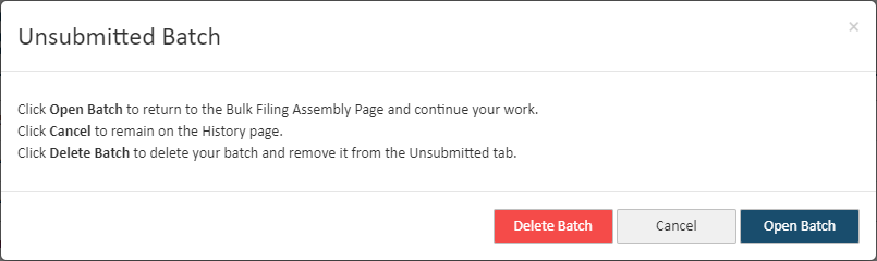 Unsubmitted Batch dialog