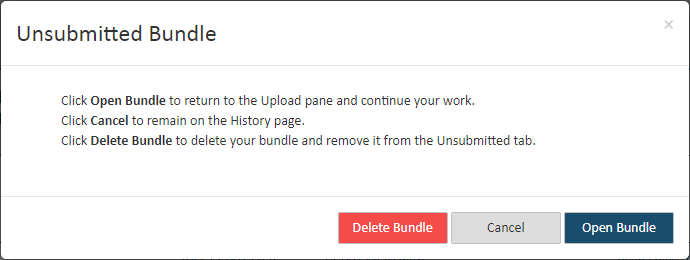 Unsubmitted Bundle dialog