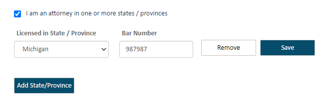 User role - Attorney section