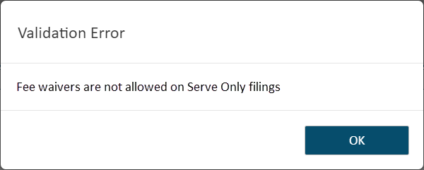 Error dialog - fee waiver not allowed on serve only bundles