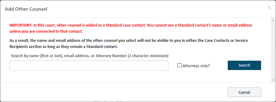 Add Other Counsel dialog
