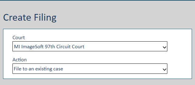 Create Filing page