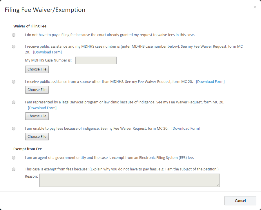Fee Waiver Request - Waiver and Exemption options