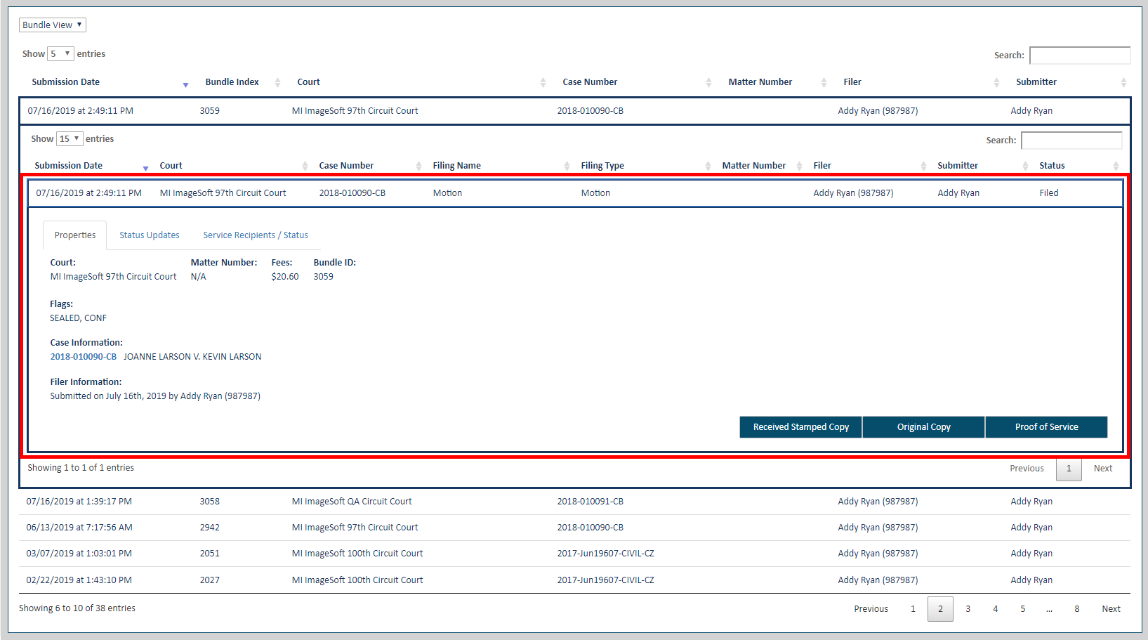 Bundle View - filing explanded