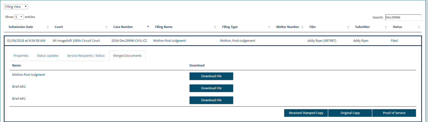 History page - Merged Documents tab