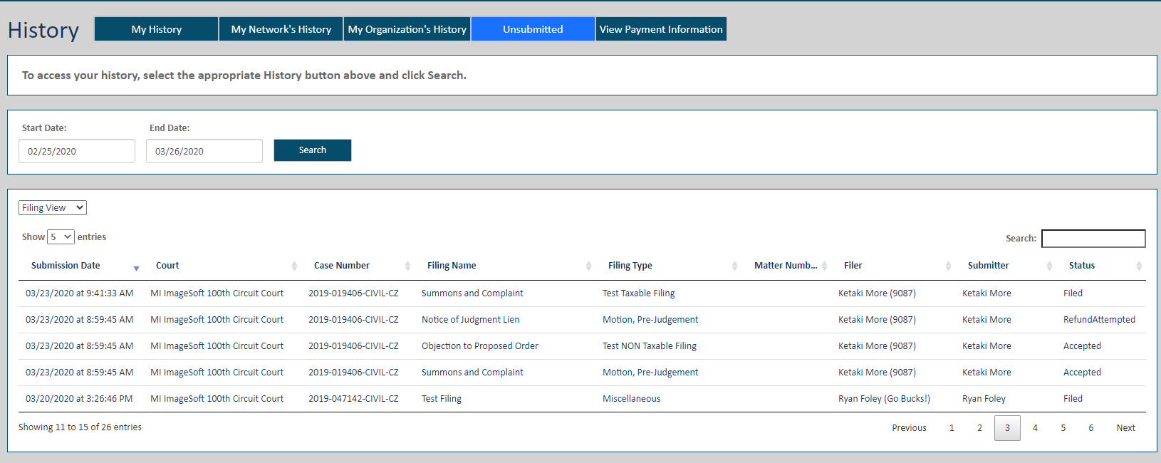 History page - My Network's History button