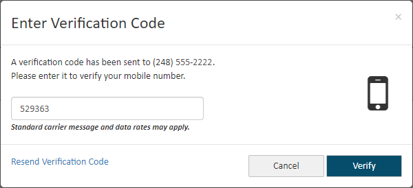 Enter Verification Code dialog