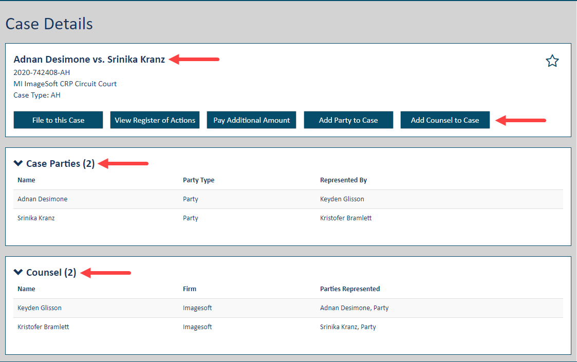 Case Details page