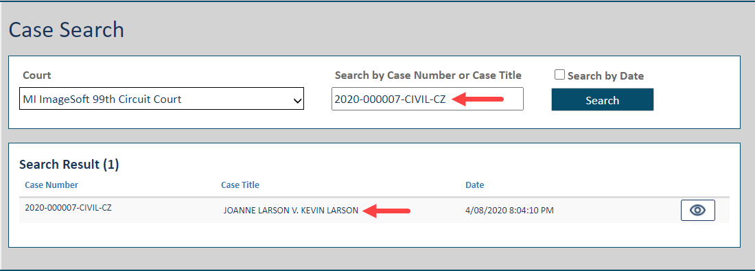 Case Search page