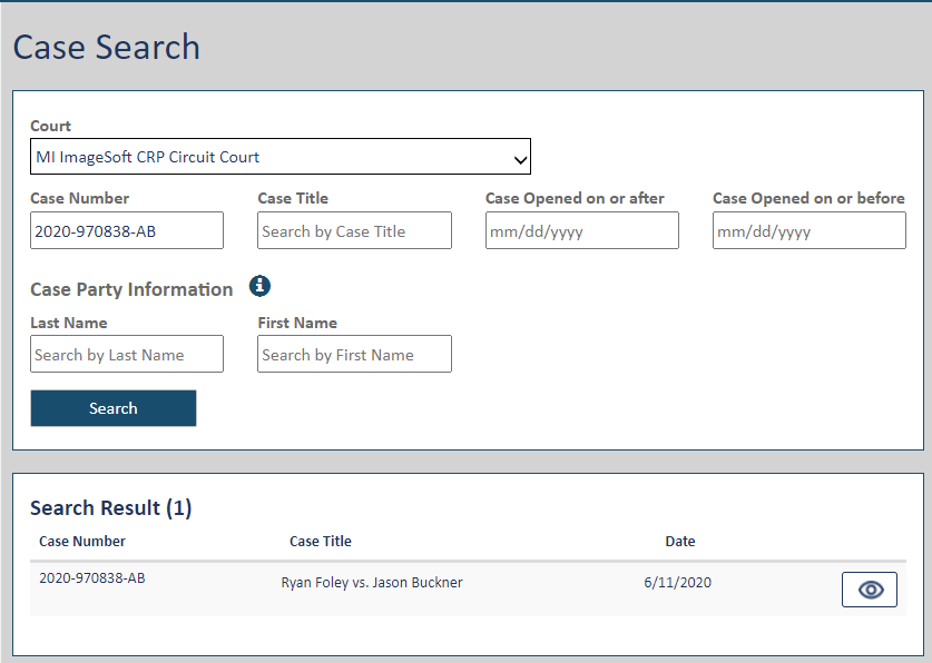 Case Search page