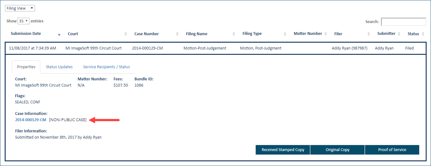 History page - Properties tab