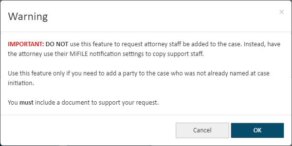 Add Counsel Confirmation Dialog