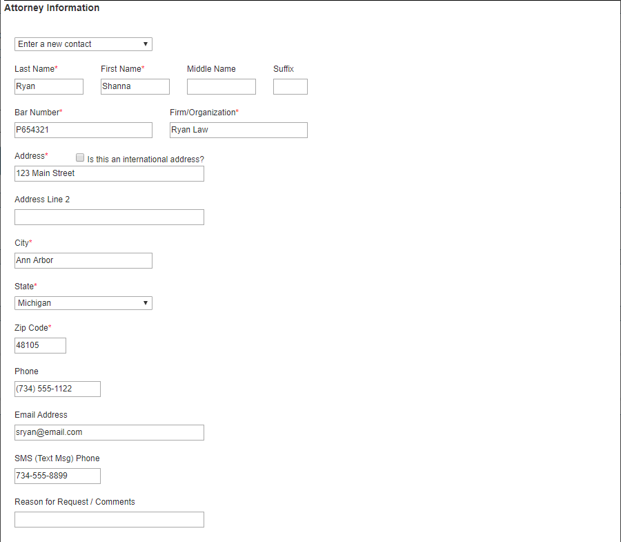 Attorney Information form