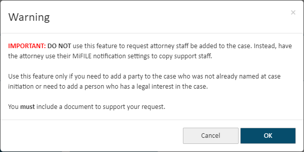 Add Party Confirmation Dialog