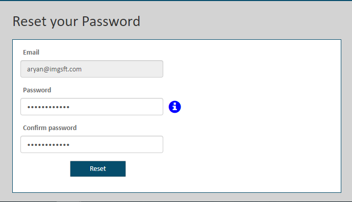 Reset Password dialog