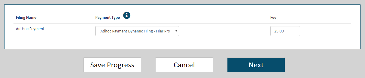 Upload pane - filer provided fee