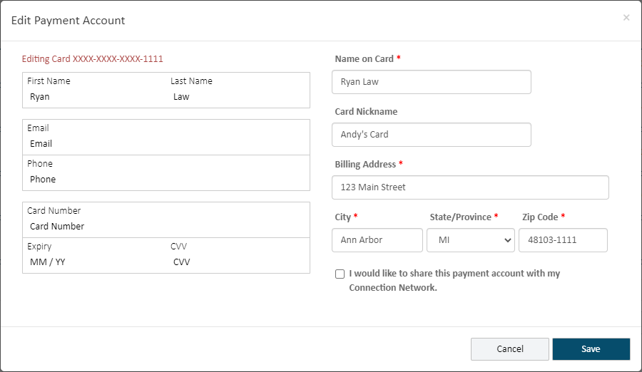 Edit Payment Account dialog