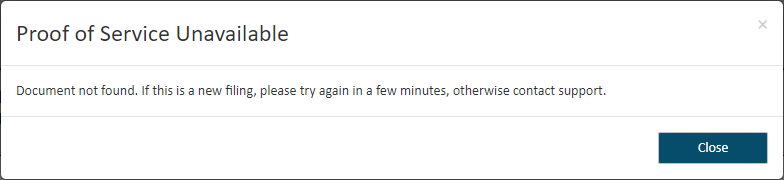 Proof of Service Unavailable dialog