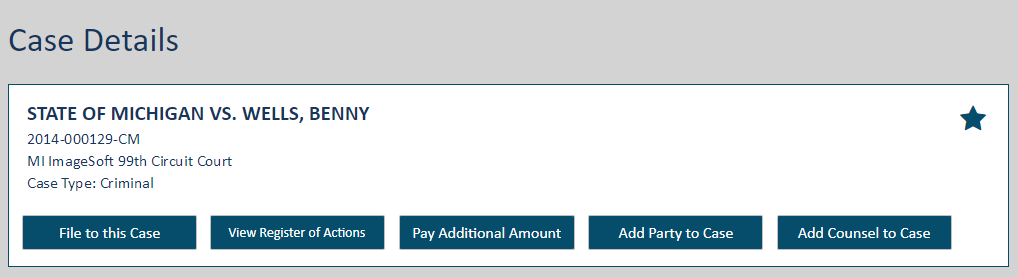 View Register of Actions button Case Details page - View Register of Actions button
