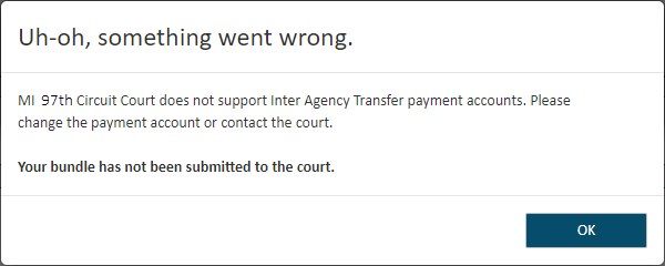 Inter Agency Transfer payment error dialog