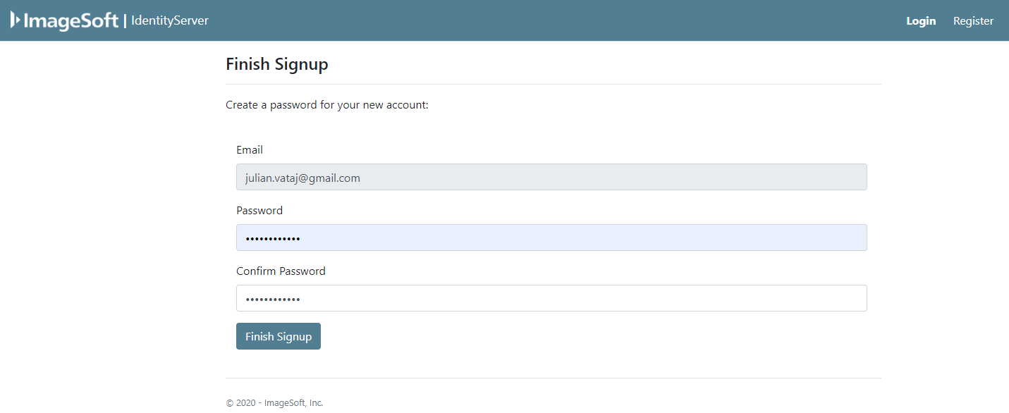 Finish Signup page Finish Signup page