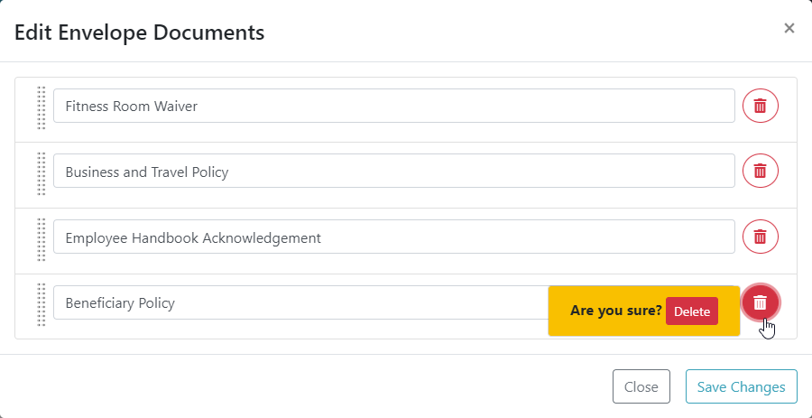 Click the Delete icon to remove the document Deisgner right sidebar