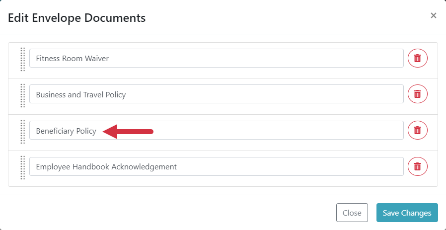 Update the document name Edit Envelope Documents