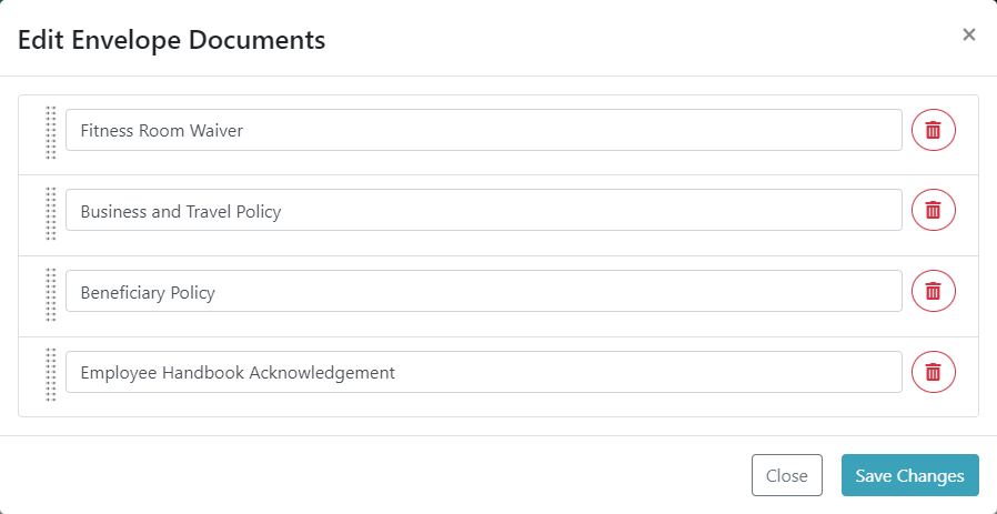 The document order is updated Edit Envelope Documents