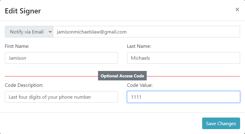 Make any needed updates Edit Envelope Signers dialog