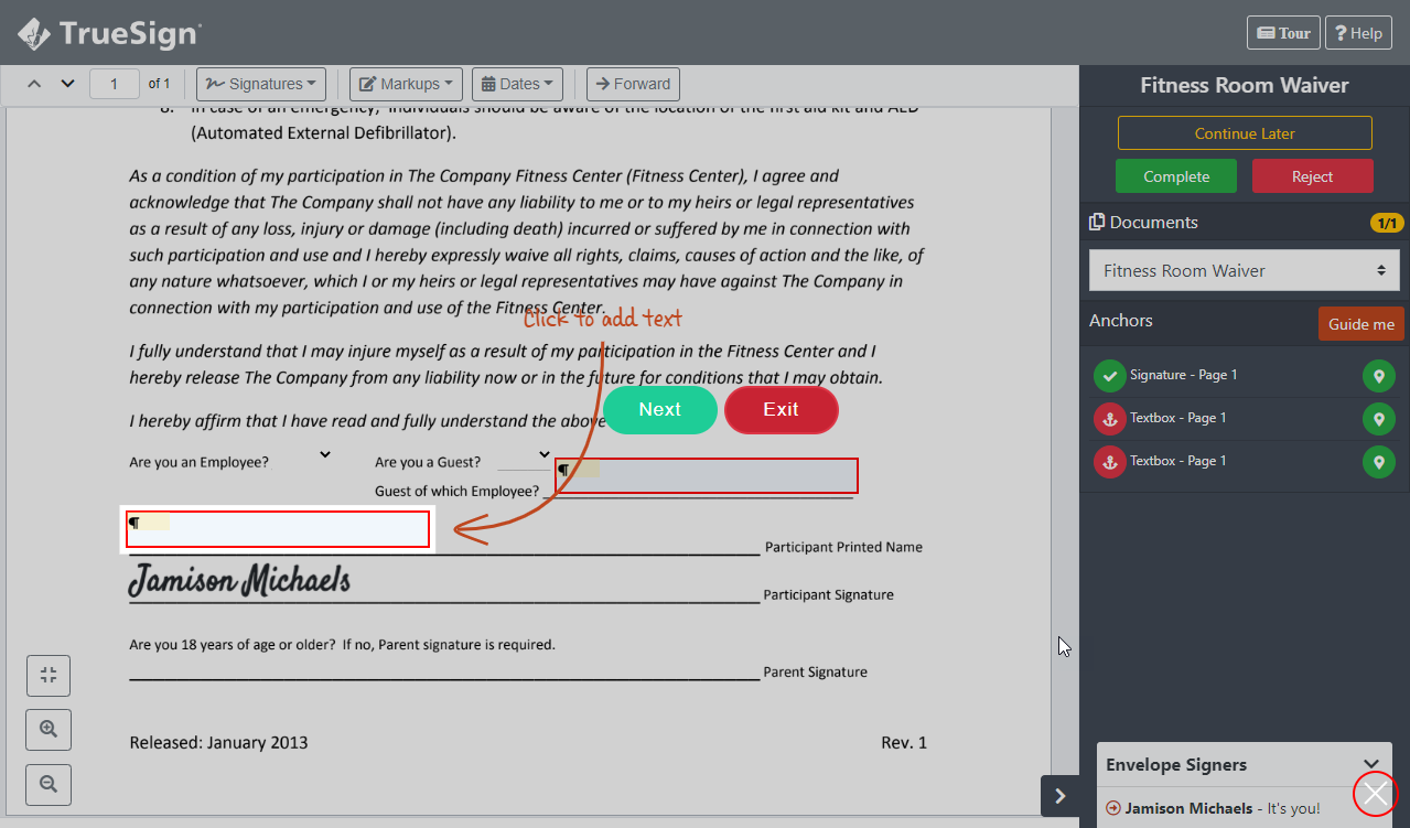 Document Viewer - signing anchor