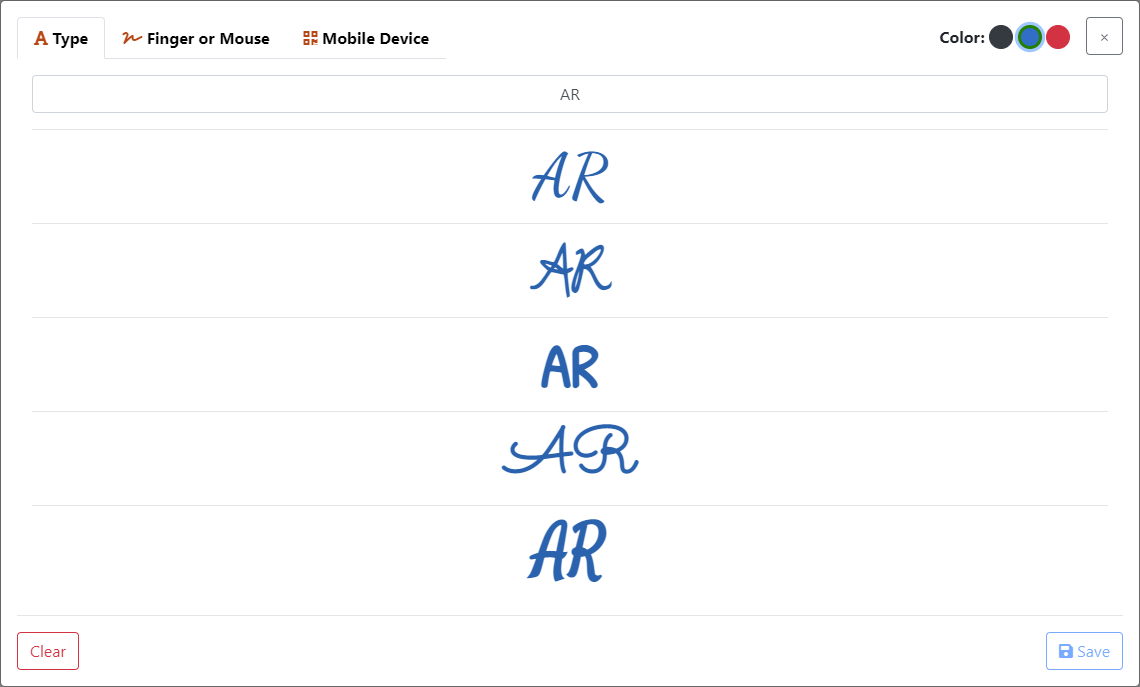 Capture Initials page